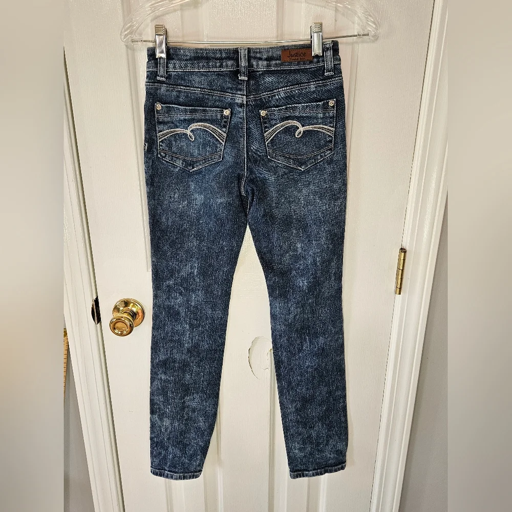 Justice Girls Blue Straight-Leg Jeans with Acid Wash 12S